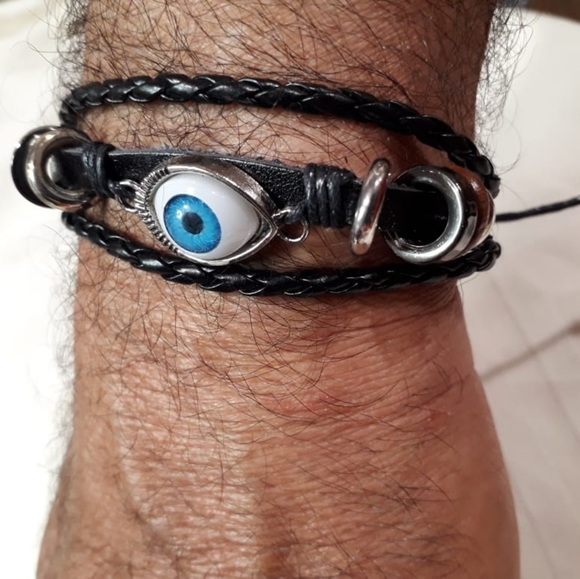 Blue EYE BALL Leather Wristband Bracelet - Picture 7 of 7